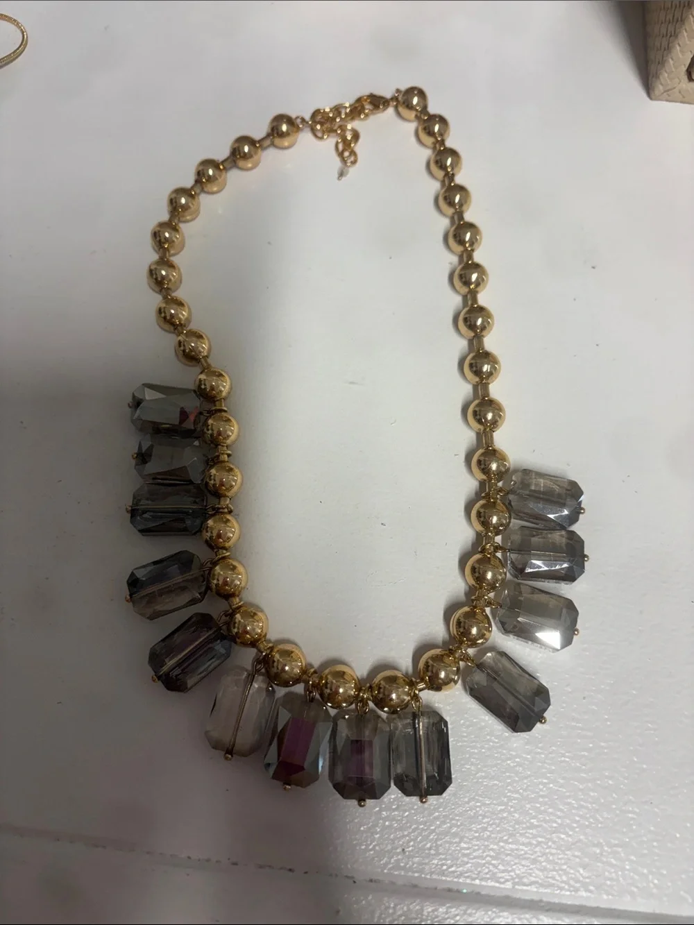 Free People Gold Beaded Necklace with Smoky Crystal Drops